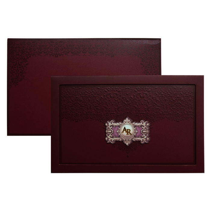 Maroon Premium Padded Wedding Invitation-King of Cards