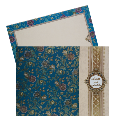 Royal Blue Door Floral Wedding Card-KAC05830