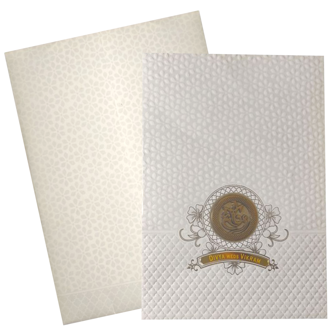 White Embossed Design Nameplate Invitation Card - KNCG1560
