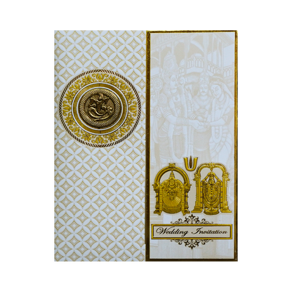 White Embossed Balaji Padmavati Wedding Card-KNK7074W