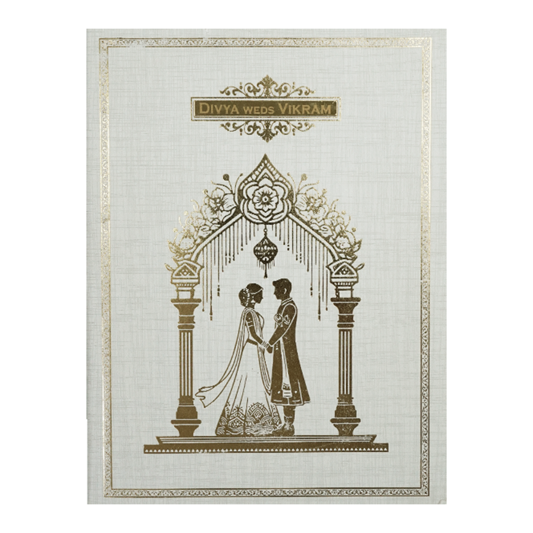 Grey Gold Foil Couple Arch Wedding Card-KNK7081G