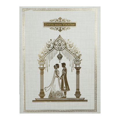 Grey Gold Foil Couple Arch Wedding Card-KNK7081G