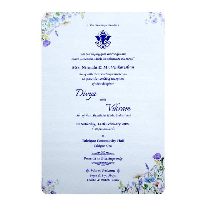White Single Sheet Floral Wedding Card-King of Cards