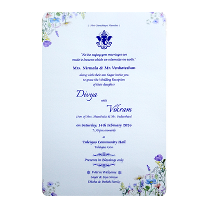 White Single Sheet Floral Wedding Card-KNAP6001