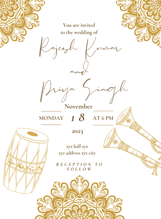 Gold Floral Hindu Wedding Invitation-AAHWI001