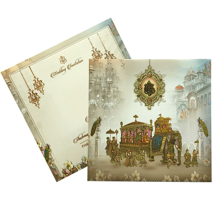 Grey Traditional Padded Wedding Card-King of Cards