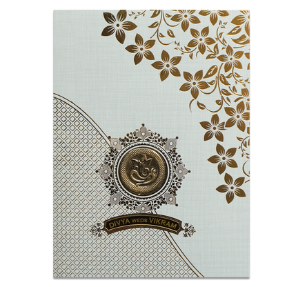 Grey Ganesha Floral Designer Wedding Card-KNK7082G