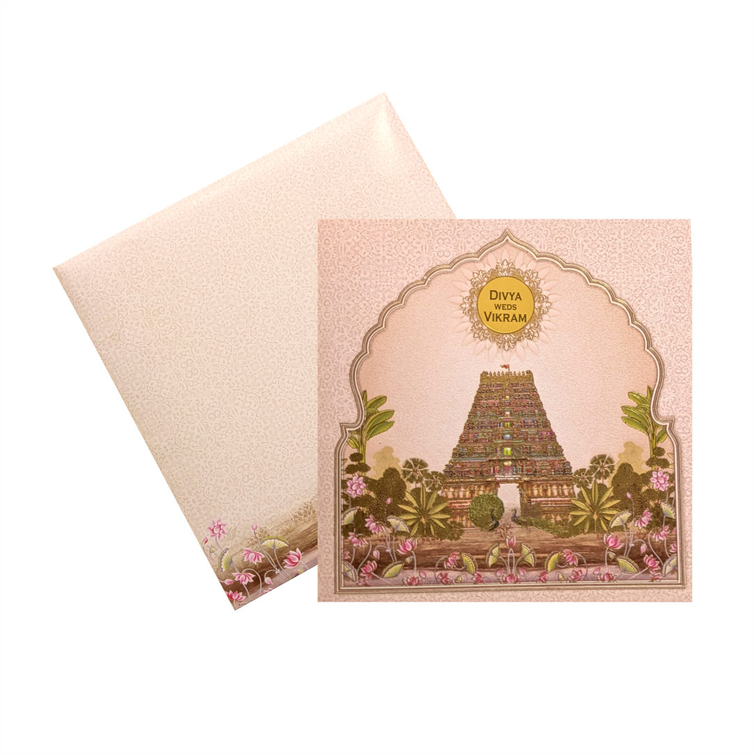 Pink Temple Theme Wedding Card-KNSN6707P