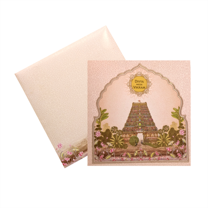 Pink Temple Theme Wedding Card-KNSN6707P