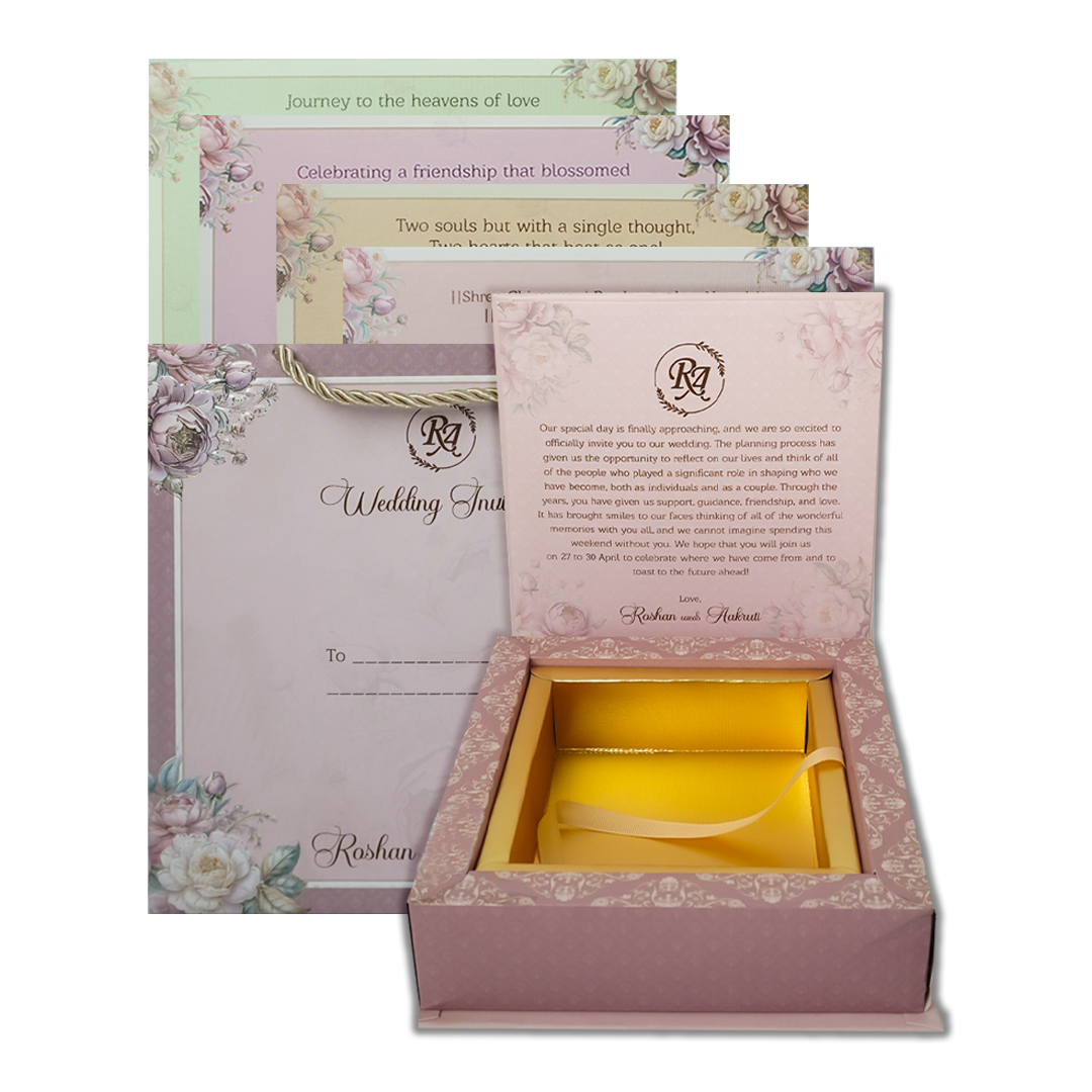 Check out Pink Floral Wedding Invitation Box at best price. ✅WhatsApp Support ✅Express Delivery.|King of cards.