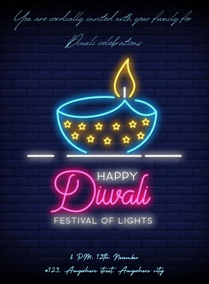 Neon Diya diwali Invitation-AADIW008
