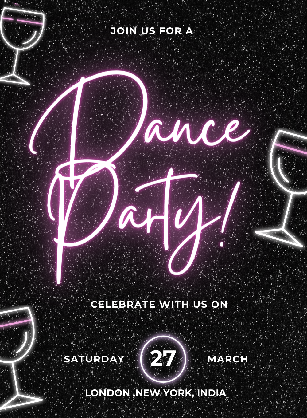 Neon Pink Dance Party Invitation-AADPI014