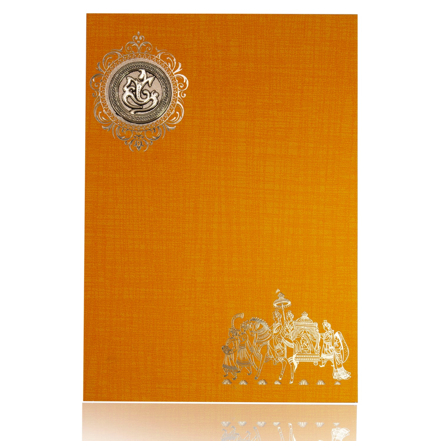 Orange Classic Paper With Gold Foiling Baraat Print And Ganesh Sticker-KNCP825O