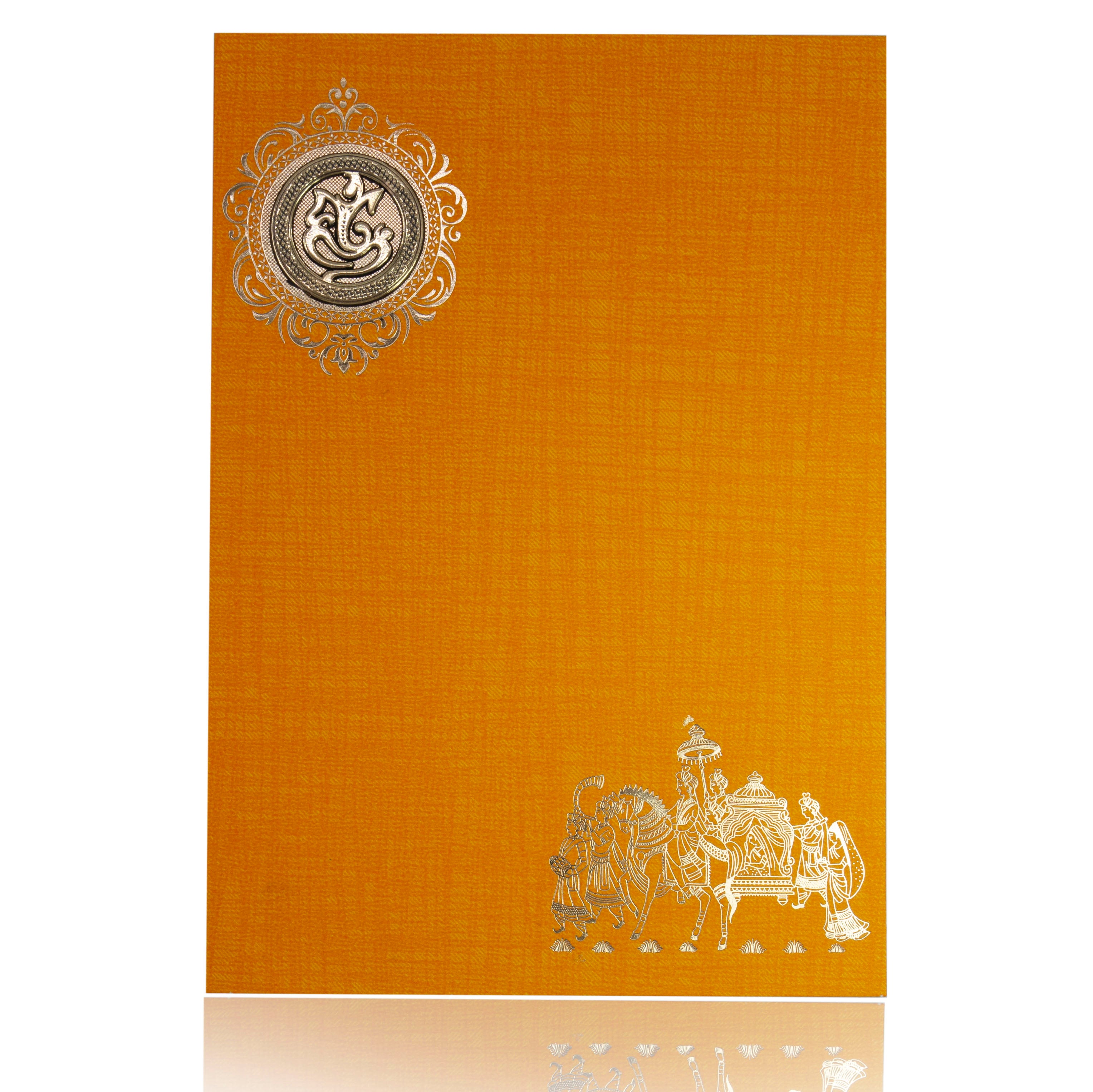 Orange Classic Paper With Gold Foiling Baraat Print And Ganesh Sticker-KNCP825O
