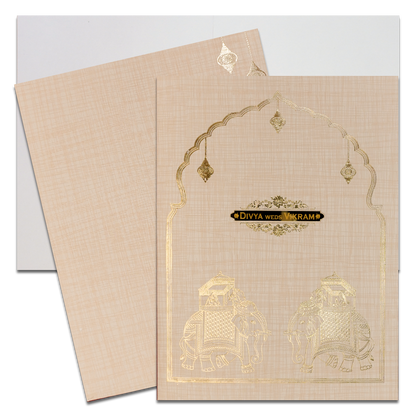 Cream Gold Arch Elephant Wedding Card-KNK7083S