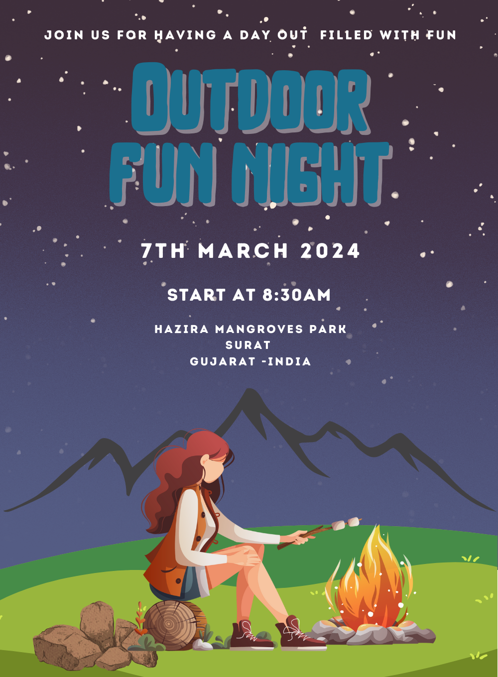 Night Camp Outdoor Fun Invitation-AAOUT005