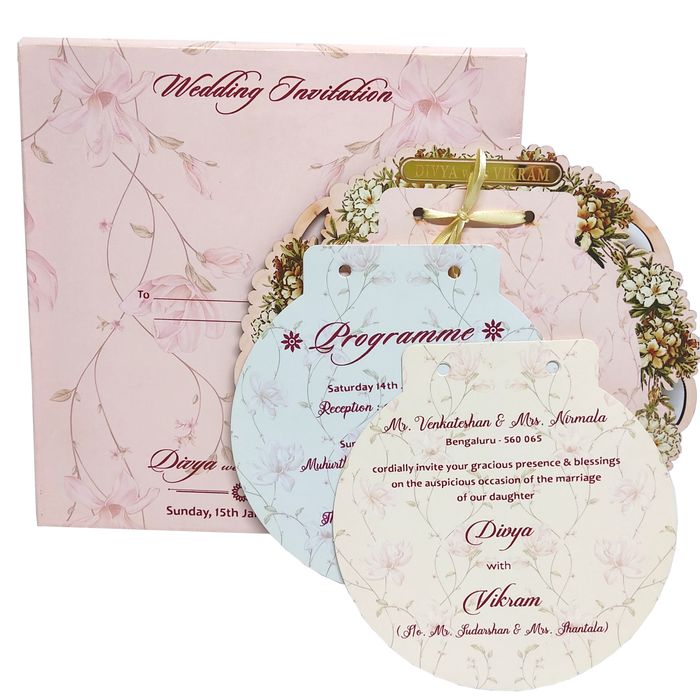 Pink Laser Cut MDF Board Wedding Card-KNKA8059-King of Cards