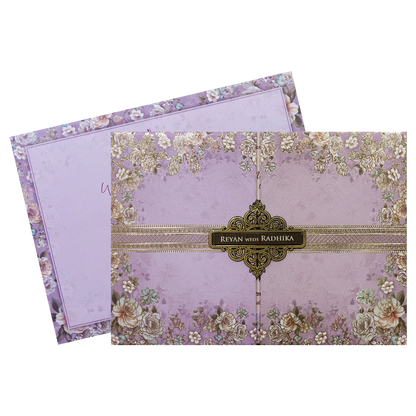 Purple Floral Padded Wedding Card-KSH72930