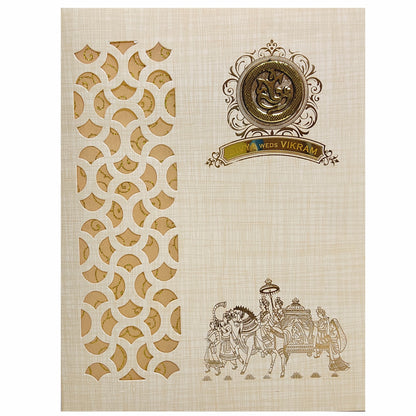 Sandal Metallic Die Cut Baraat Design With Name Plate-KNK9404S