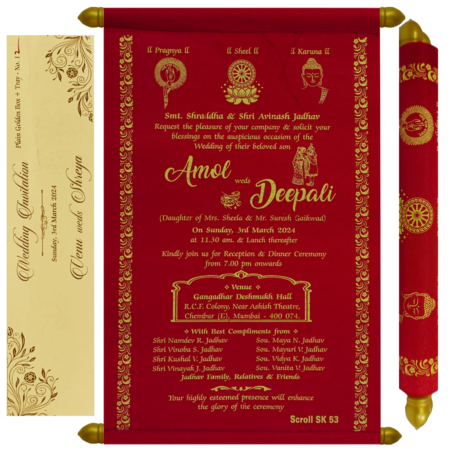 Make your event special with our exclusive Red Scroll Wedding Card Order now! ?WhatsApp Support ?Express Delivery.