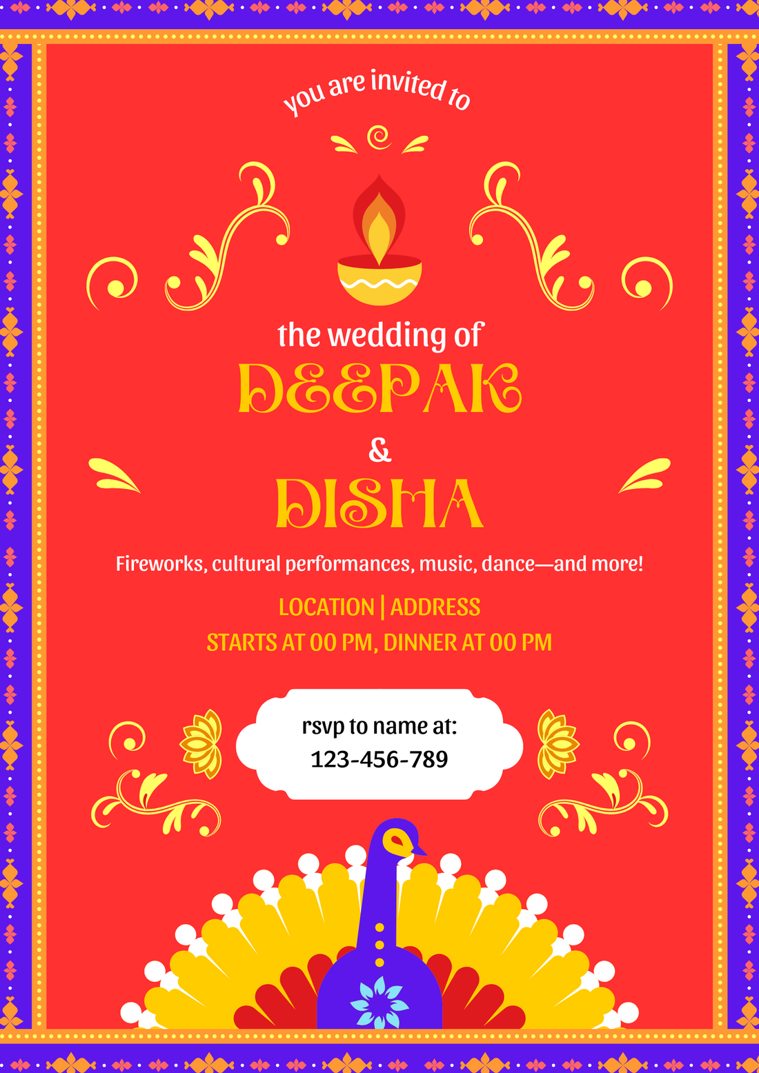 Orange Peacock Gujarati Wedding Invitation-AAGWI001