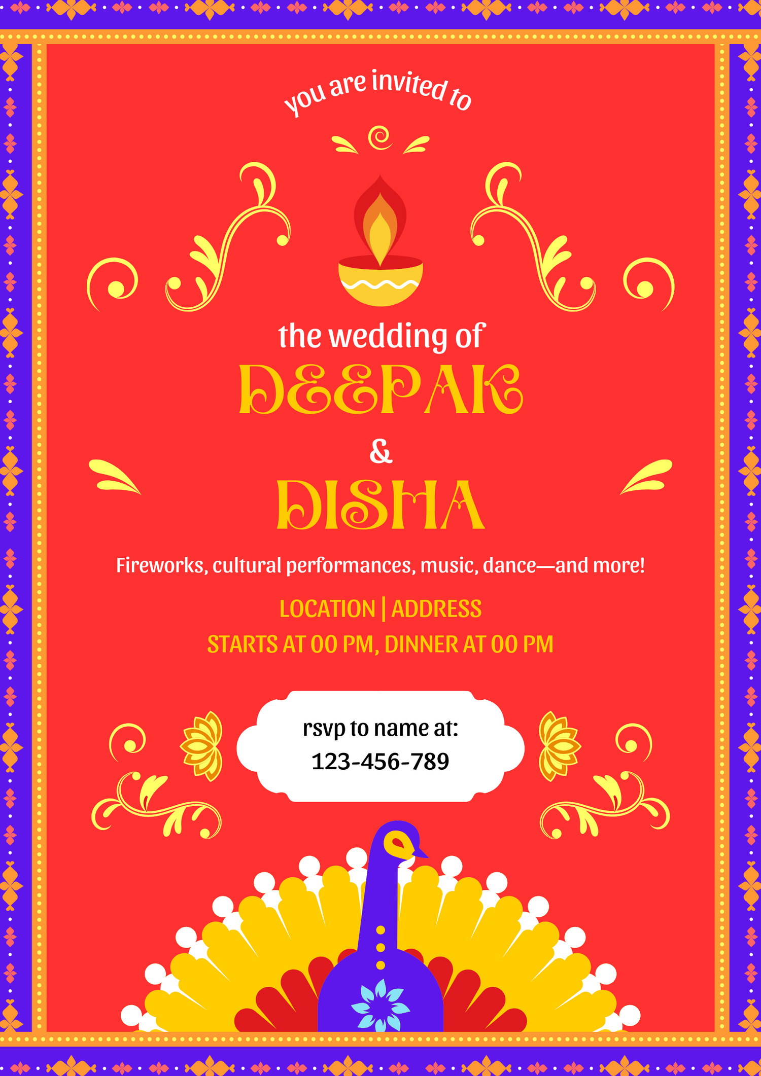 Orange Peacock Gujarati Wedding Invitation-AAGWI001