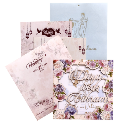 Peach Floral MDF Laser Cut Wedding Card-KNPL5804