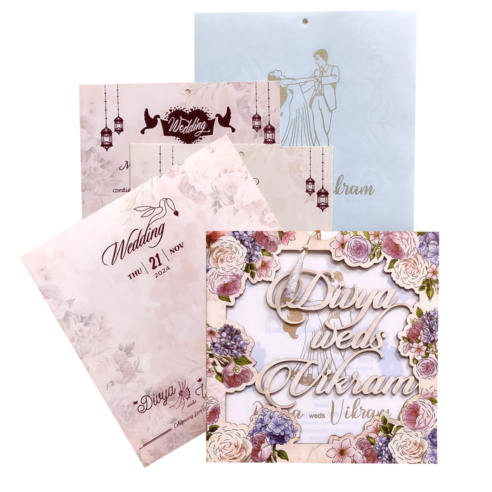 Peach Floral MDF Laser Cut Wedding Card-King of Cards