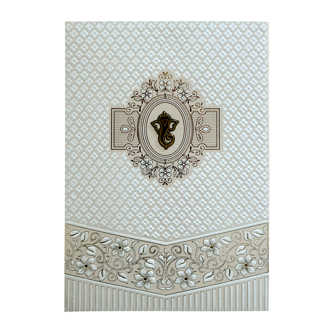 White Quilted Floral Ganesh Wedding Card - KVN07180