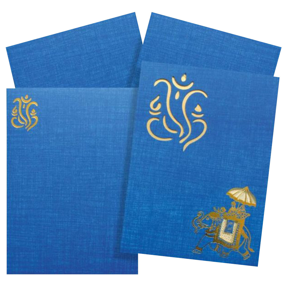 Our blue invitation card features Elephant carrying bride and groom along with Ganesha crafted in die cut.