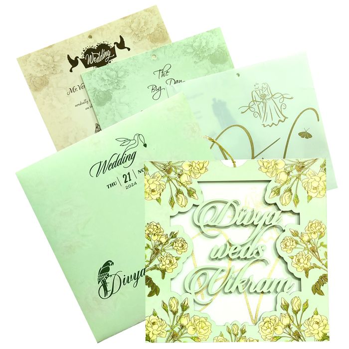 Green Floral MDF Invitation Card-King of Cards