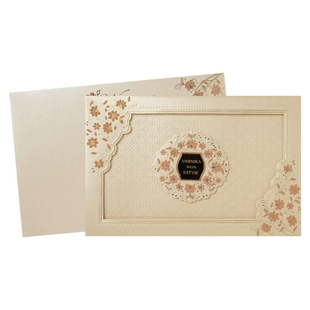 Peach Gold Floral Padded Wedding Card-KSSC2150