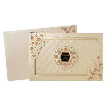 Peach Gold Floral Padded Wedding Card-KSSC2150