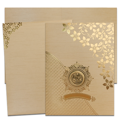 Gold Floral Ganesha Wedding Card-KNRM7082C