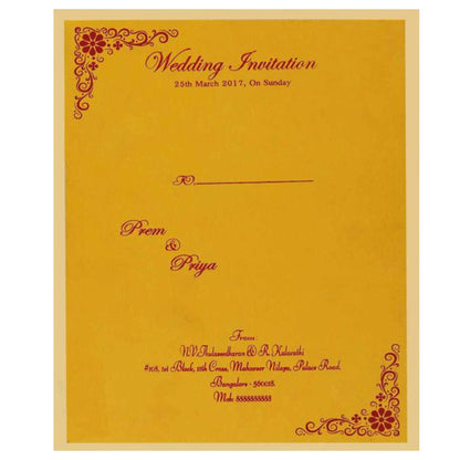 Plain Yellow Shading Ganesha Padded Wedding Card  - KNK1584