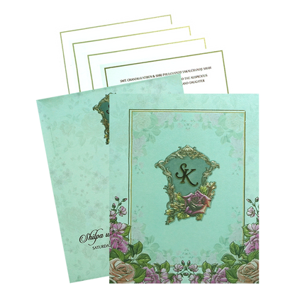 Light Green Rose Wedding Card-KPR09820