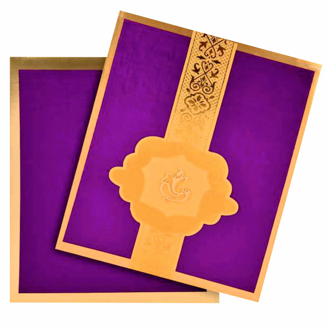 Lovely Purple Shading With Ganesha Padded Wedding Card - KNK30401