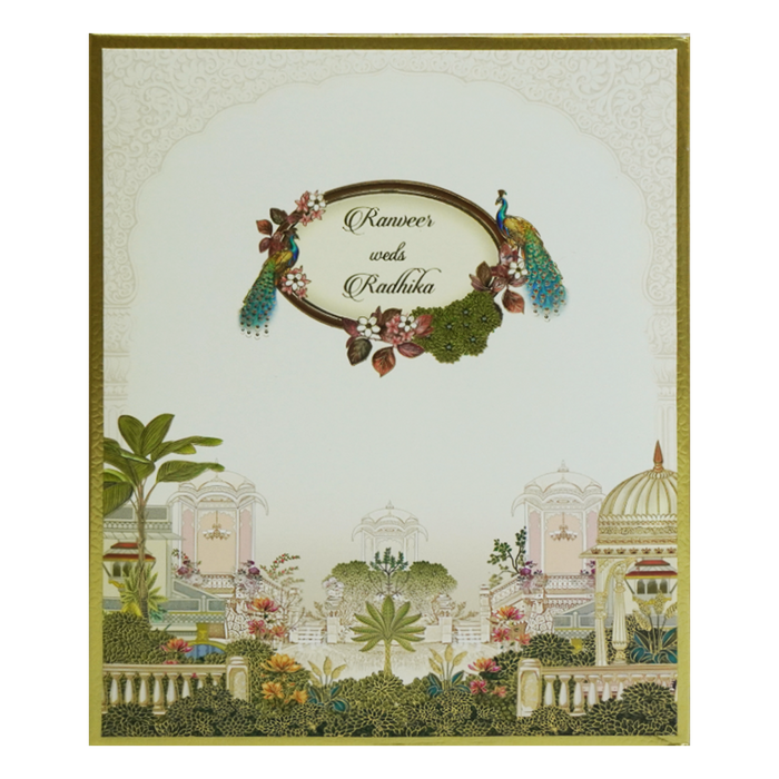 Cream Mughal Art Padded Invitation Card-King of Cards