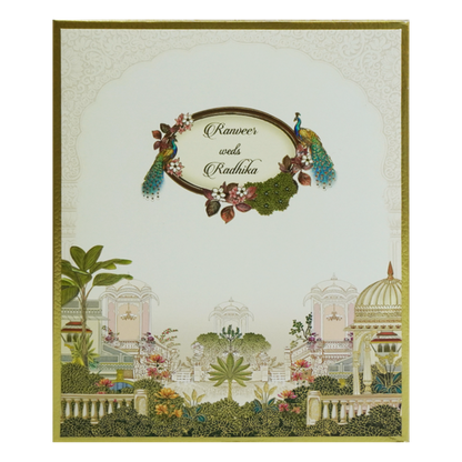 Cream Mughal Art Padded Invitation Card-King of Cards