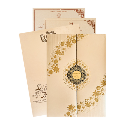 Check out Gold Floral Padded Wedding Card at best price. ✅WhatsApp Support ✅Express Delivery.|King of cards.