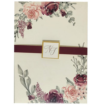 Cream Exclusive Floral Invitation Card With Wedding Logo-KNKYP005-King of Cards