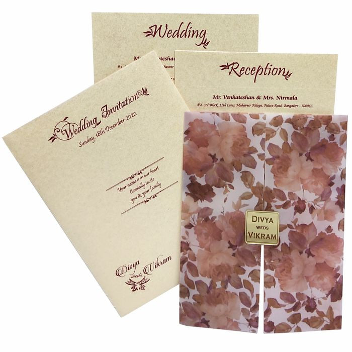 Cherry Maroon Floral Tracing Sheet Card In Offset Print-KNCY6072-King of Cards