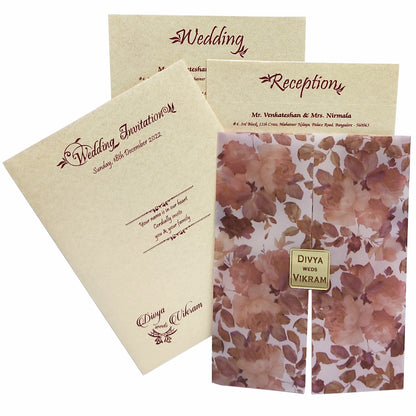Cherry Maroon Floral Tracing Sheet Card In Offset Print-KNCY6072