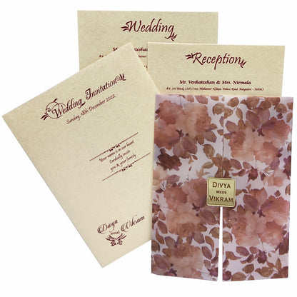 Cherry Maroon Floral Tracing Sheet Card In Offset Print-KNCY6072