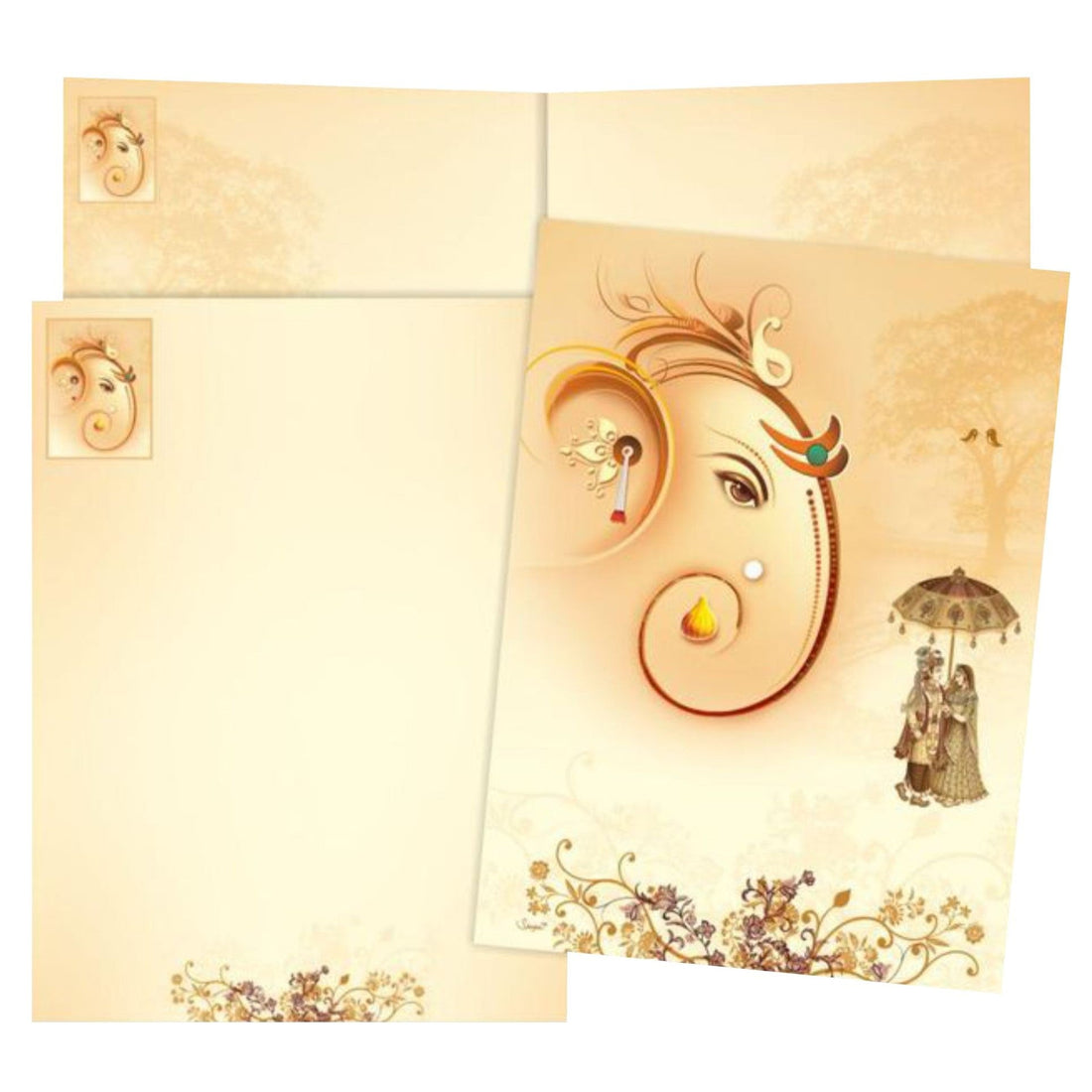 Royal Ganesha Cream Color Wedding Card - KNJB4026