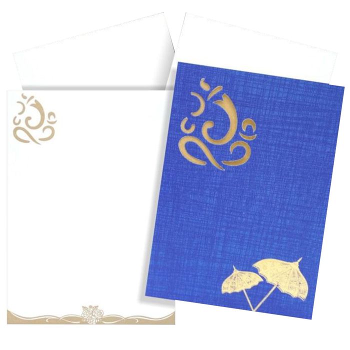 Elegant Blue Shading With Cut Ganesha Wedding Card-King of Cards