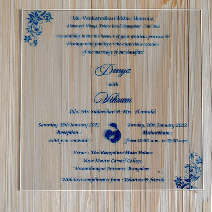 White Acrylic Wedding Invitation Card With Blue Cover-KNAT3701B-King of Cards
