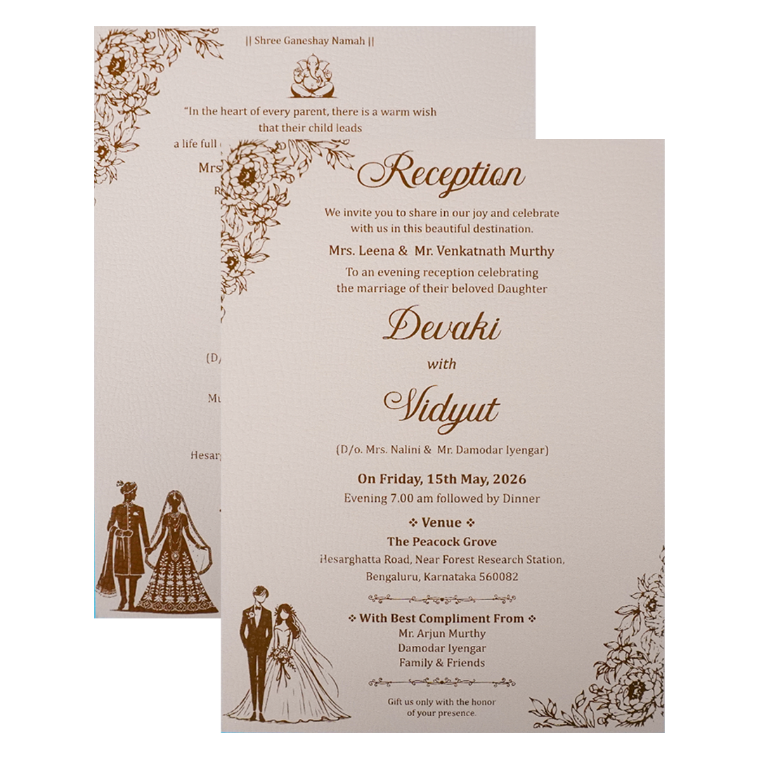 Cream Gold Floral Jaali Padded Wedding Card-KSSC2340