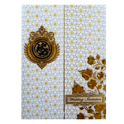 White Floral Embossed Door Invitation Card-King of Cards