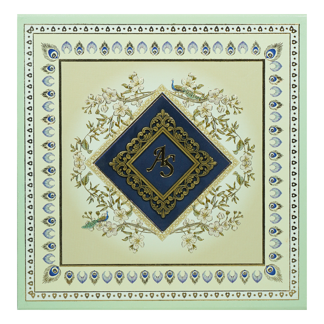 Blue Peacock Theme Wedding Invitation Box-KMMEX8360